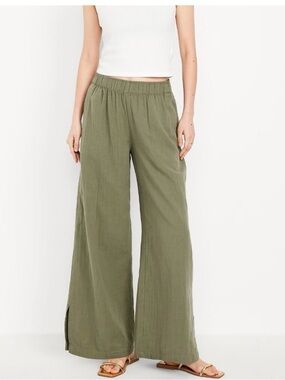 OLD NAVY High Rise Crinkle Gauze Wide-Leg Pull-On Pants